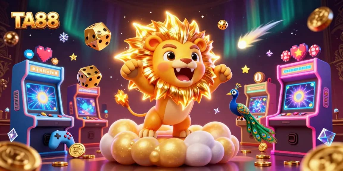 Engage with TA88 in a vibrant 3D casino world showcasing dynamic game elements and cheerful characters.