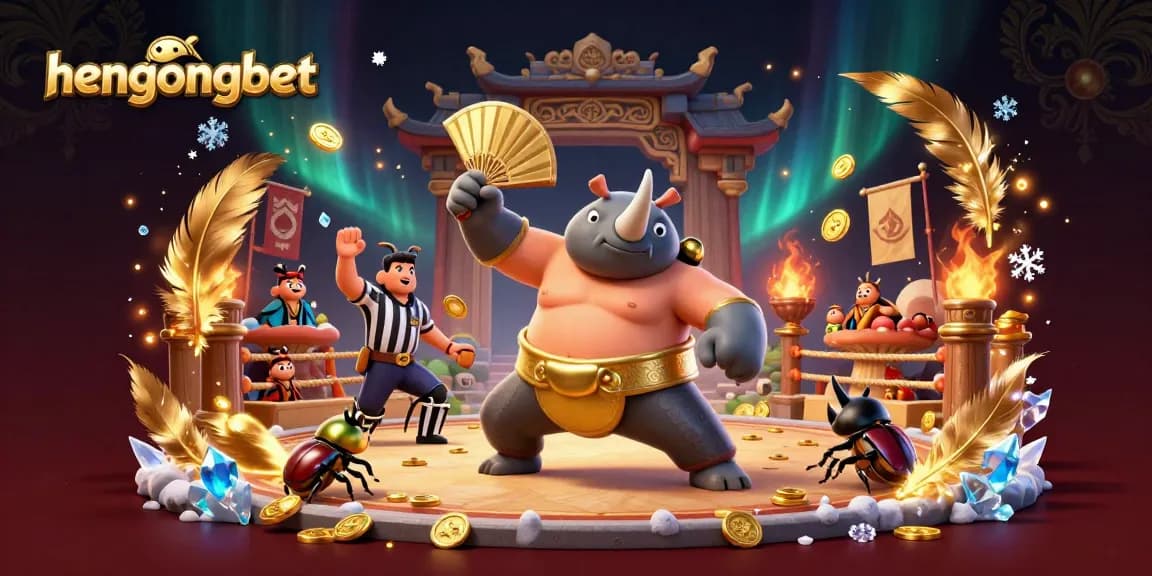 Witness the thrilling action of hengongbet as a sumo champion staggers amidst flying coins in this vibrant casino scene.