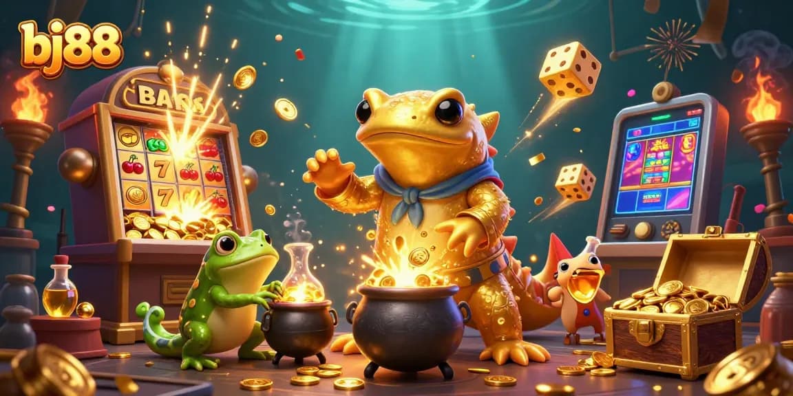 Experience the thrilling action of bj88 as the alchemist transforms metals into coins amid a vibrant casino scene.