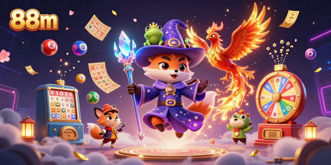 Engage with immersive 88m lottery action featuring magical characters and vibrant casino elements.