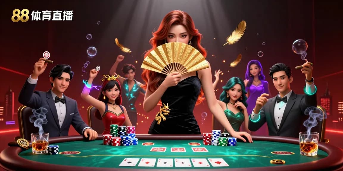 Experience thrilling 88体育直播 action with an elegant poker scene featuring a captivating character.