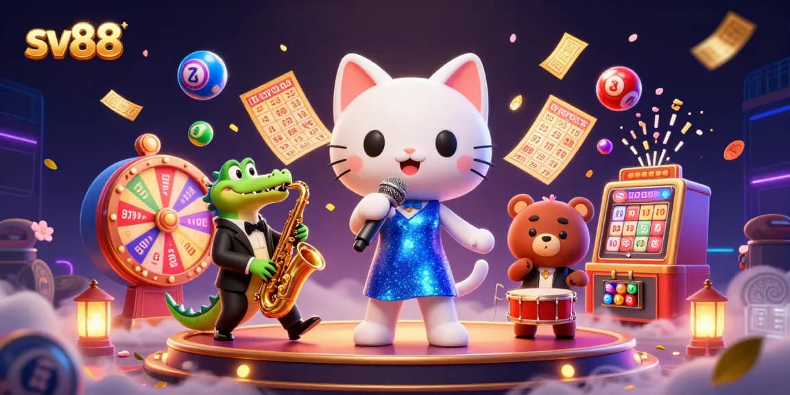 Experience exciting wins at sv88 with vibrant lottery elements and dynamic casino characters.