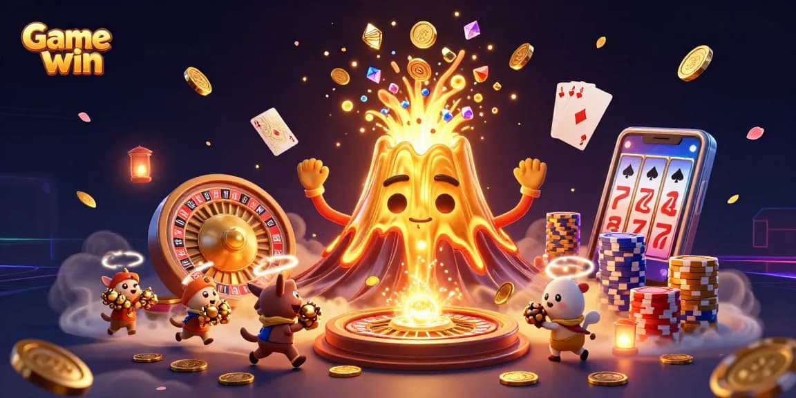 Experience the thrill of Game Sun win with vibrant coins, gems, and casino elements in a magical 3D scene.