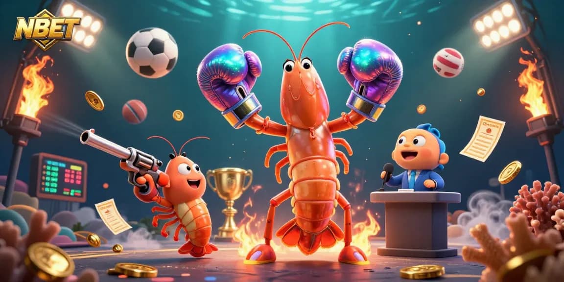 Betting on sports with NBET, featuring a vibrant underwater scene of animated shrimp characters.