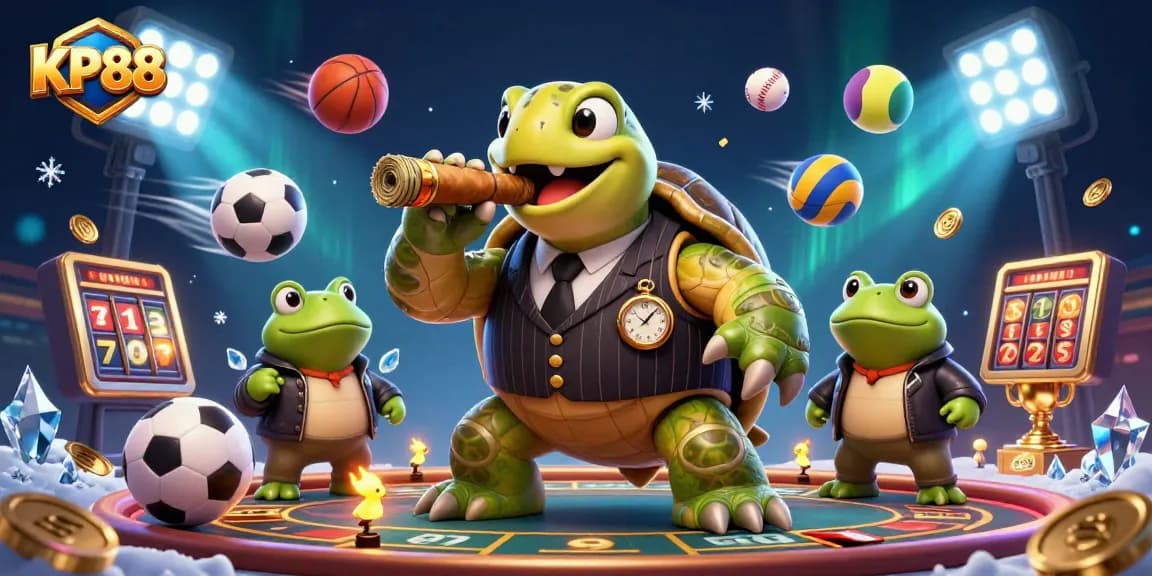 Experience the excitement of KP88 casino with a vibrant illustration featuring dynamic characters and gaming elements.