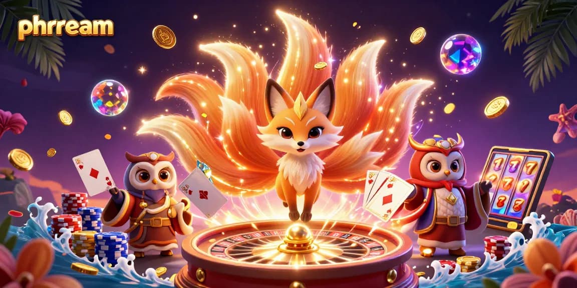 Bet on phdream with captivating gaming icons and enchanted characters in a lively casino scene.