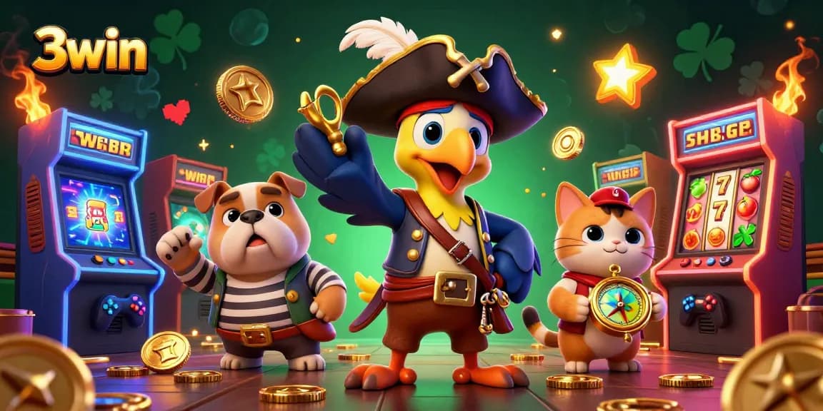 Play exciting games at 3win with colorful characters, slot reels, and jackpot fun!