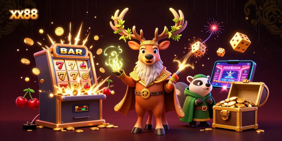 Engage with xx88's thrilling jackpot slot experience featuring druid and badger in a captivating casino scene.