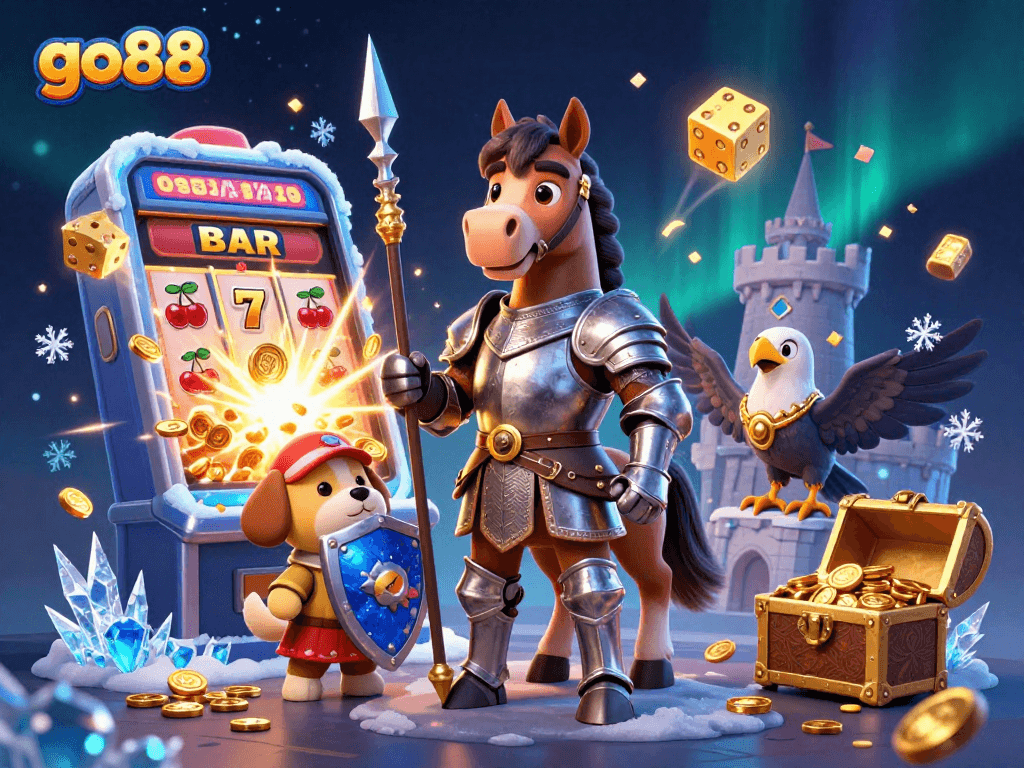 Engage with go88's colorful casino experience featuring knights, puppies, and fun game elements!