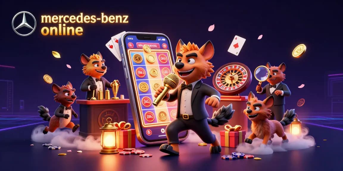 Engage with mercedes-benz online while watching hyenas entertain in a vibrant comedy casino scene.