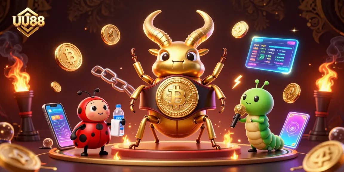 Experience thrilling gameplay at UU88 with vibrant crypto-themed elements and unique characters.
