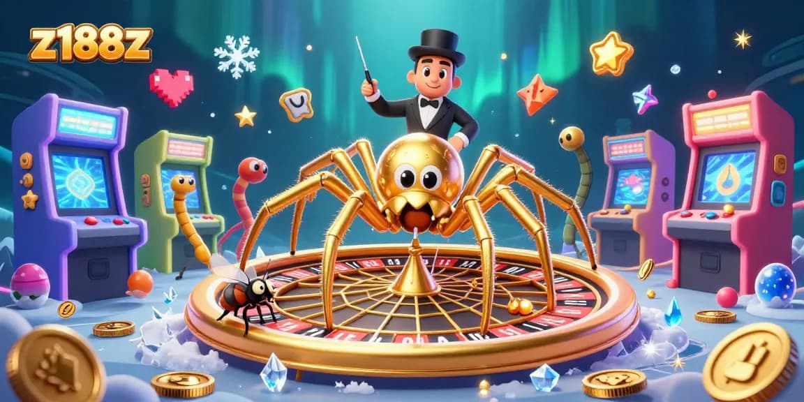 Experience thrilling bets at z188z with a golden spider roulette scene and vibrant game elements.