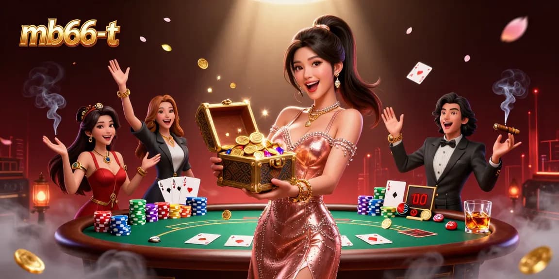 Experience engaging gaming action at mb66-t with golden coins, poker chips, and dramatic casino elements.