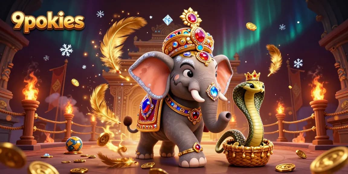 Engage with 9pokies for a thrilling experience featuring a majestic maharaja and a jewel-encrusted elephant.