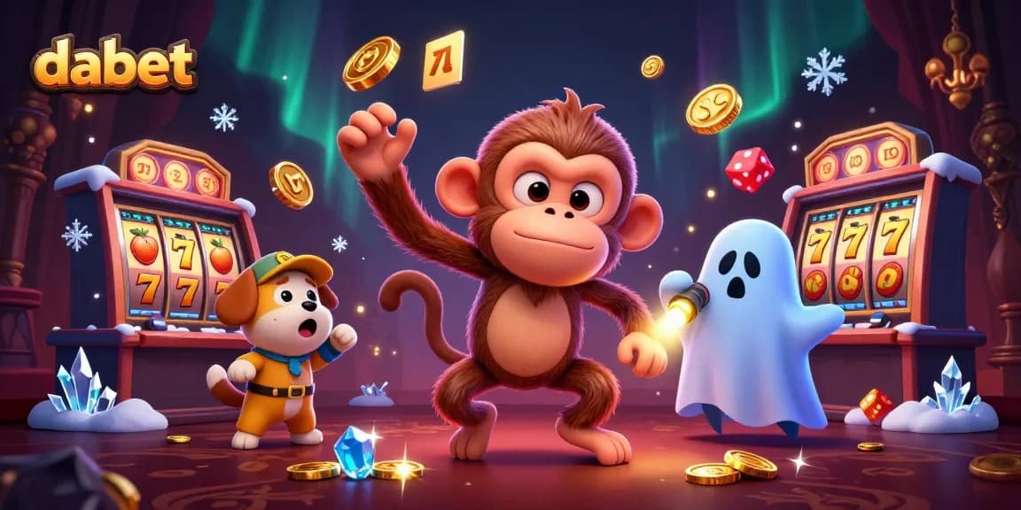 dabet captures the thrill of haunted slot games with a playful poltergeist monkey and a curious puppy.