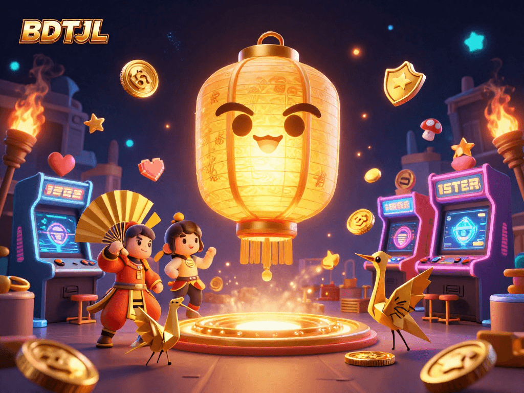 BDTJL promotes excitement in a vibrant casino scene with golden lantern and game elements.