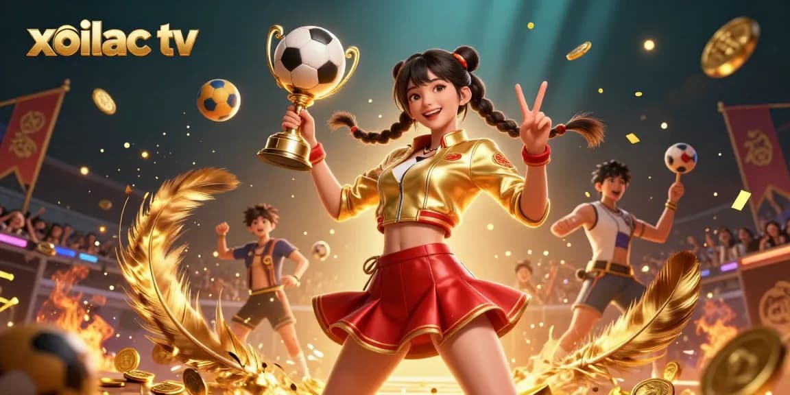 Bet on victory with Xoilac TV - vibrant sports betting scene featuring a joyful Asian woman.