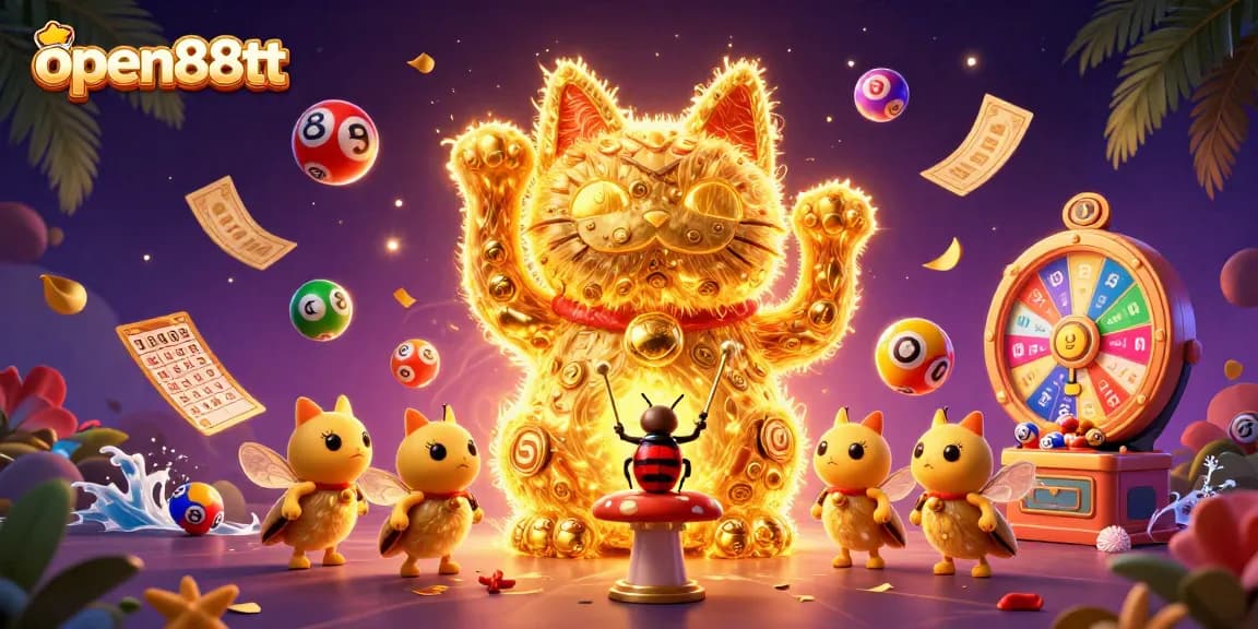 Experience the vibrant world of open88tt with a dynamic lucky cat forming in a casino scene.