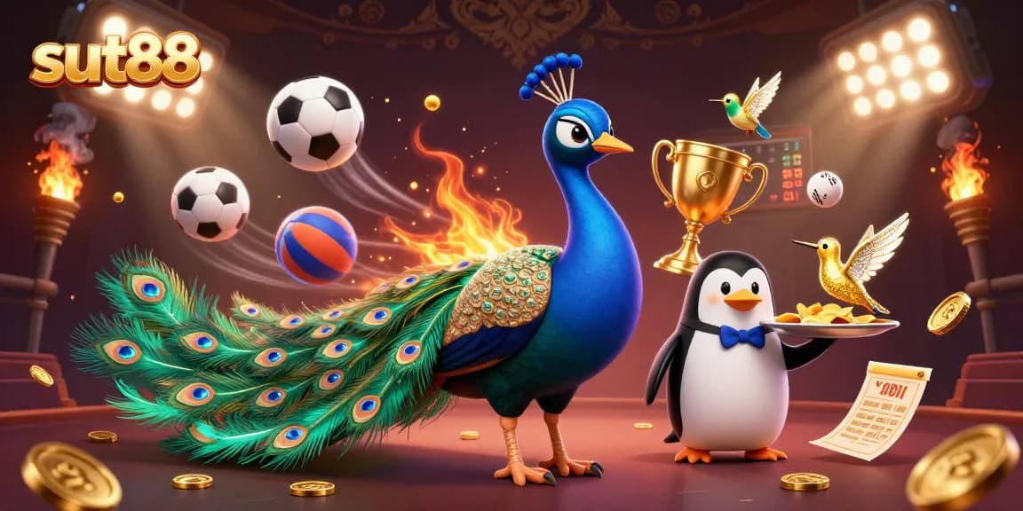 Sut88 showcases a vibrant 3D casino scene with exotic characters and dynamic gaming elements.