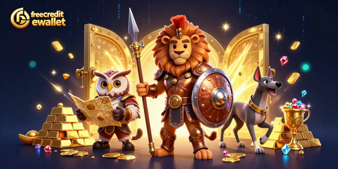 Engage with free credit ewallet and explore exciting casino adventures in this rich 3D illustration.