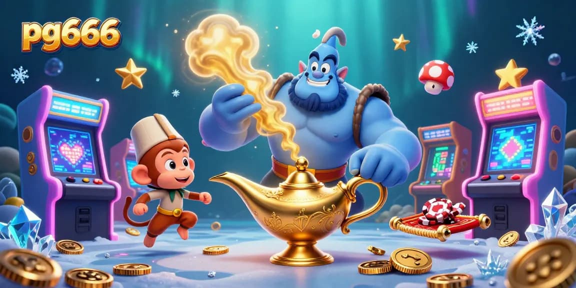 Experience exhilarating gameplay with pg666 featuring a blue genie, monkey, and magic carpet in a vibrant casino scene.