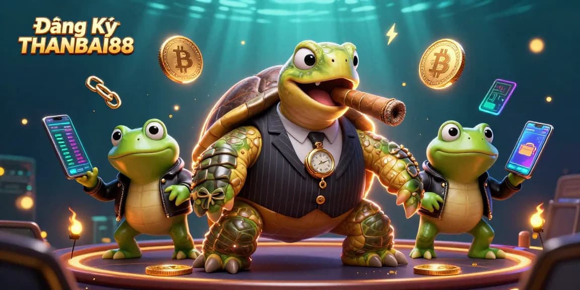 Engage in Đăng Ký THANBAI88 with a vibrant 3D casino scene showcasing captivating characters and crypto elements.