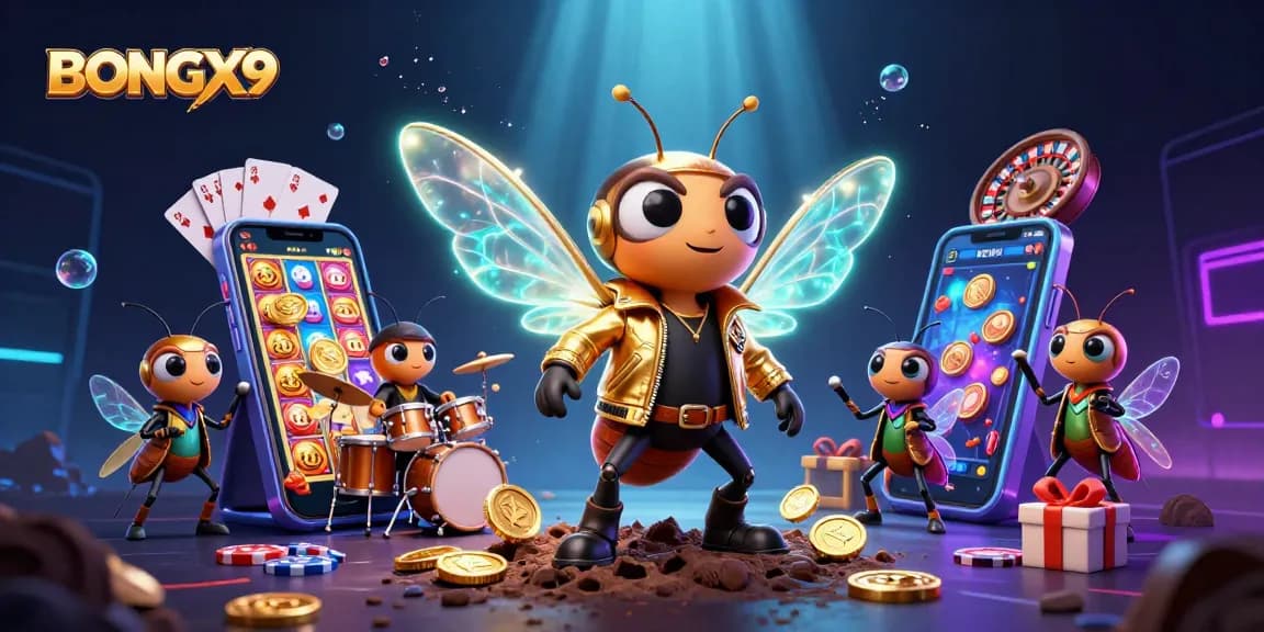 BONGX9 enhances gaming excitement with vibrant 3D rock star characters and casino elements in action.