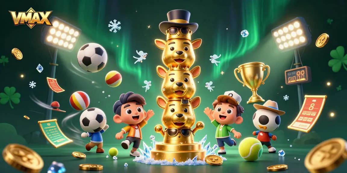 VMAX players enjoying dynamic sports betting action with vibrant graphics and golden trophies