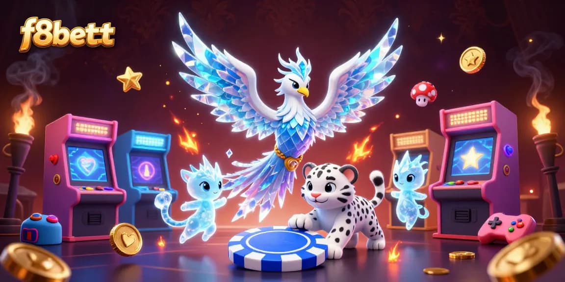 Play and win big with f8bettt in an energetic online casino scene featuring magical characters and gaming elements.