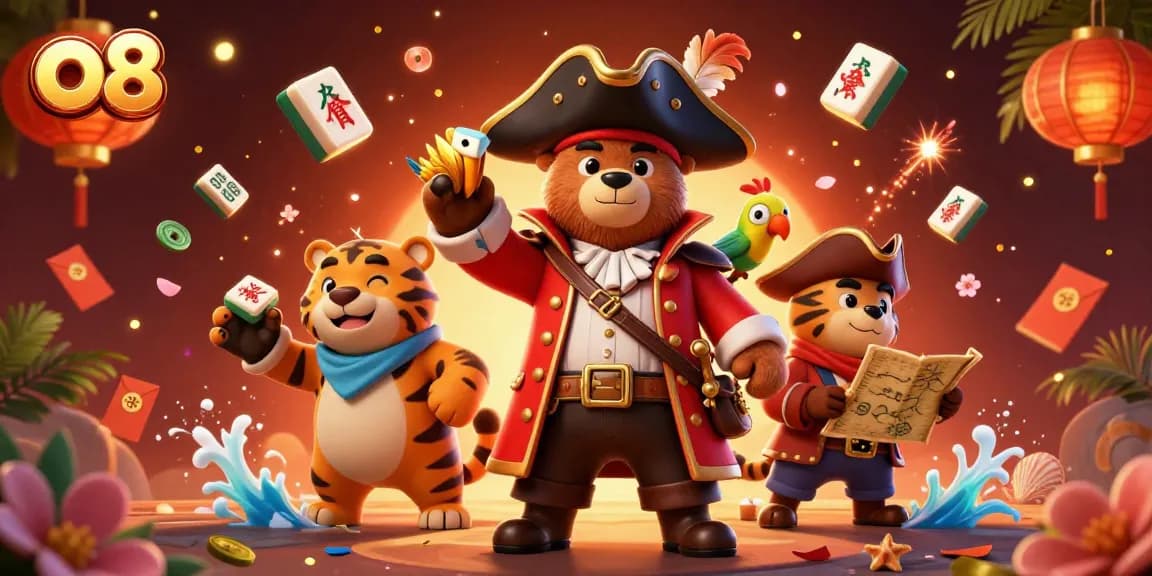 Experience thrilling action at o8 with a colorful bear pirate and his tiger mate exploring a treasure map.
