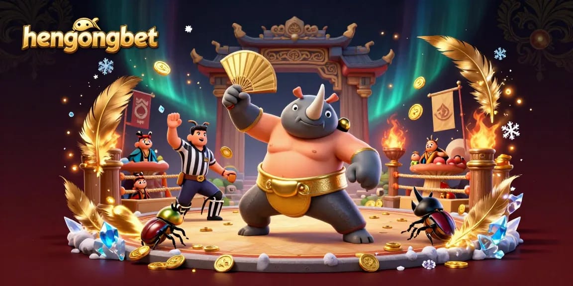 Witness the thrilling action of hengongbet as a sumo champion staggers amidst flying coins in this vibrant casino scene.