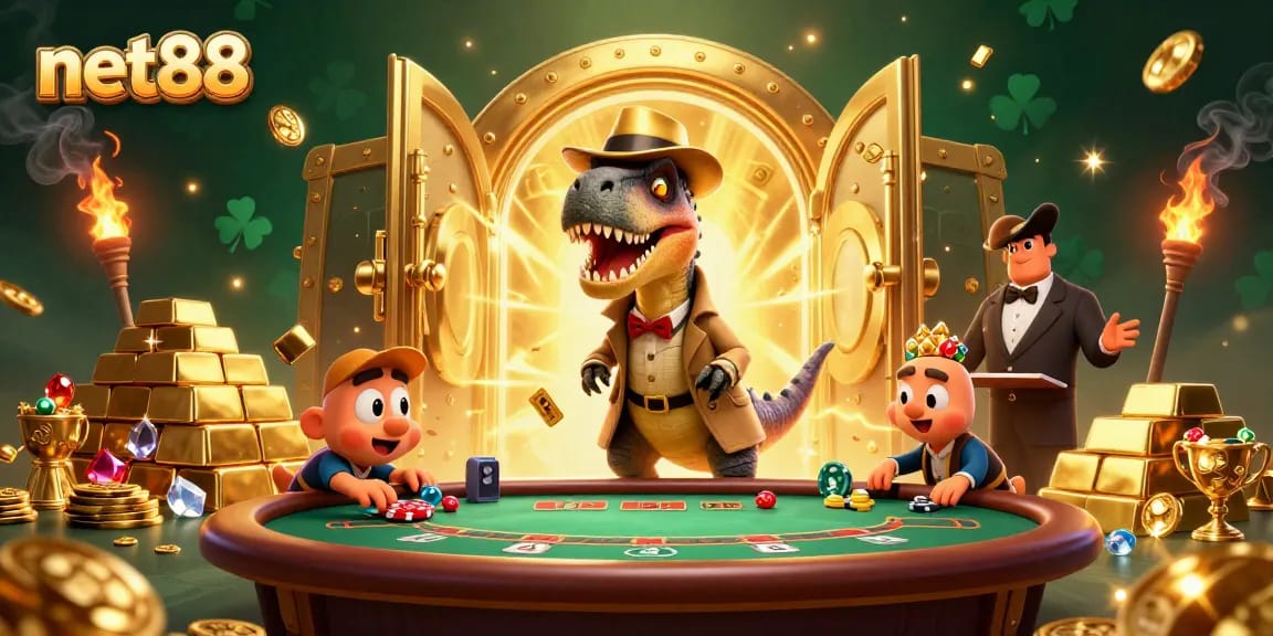 Bet on thrilling blackjack action with net88 featuring a sneaky velociraptor and treasures