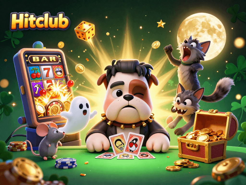 Join the Hitclub for thrilling slots action with a dynamic 3D scene showcasing gaming excitement.