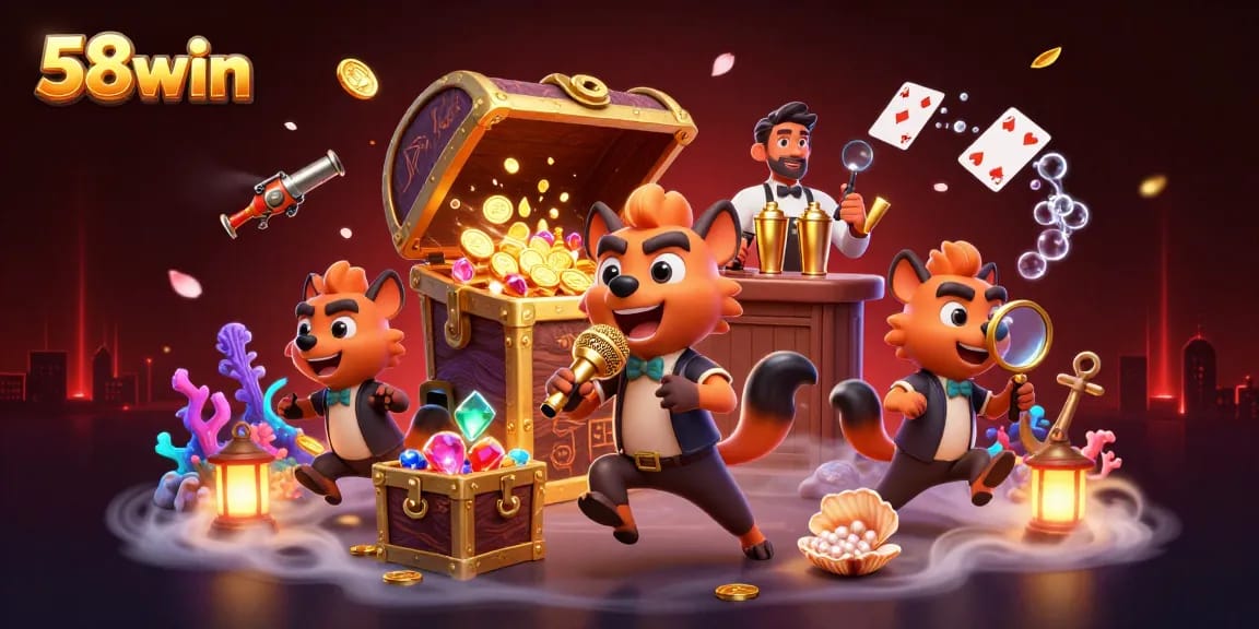Experience thrilling gaming action at 58win with fun-loving hyenas in a dazzling casino.