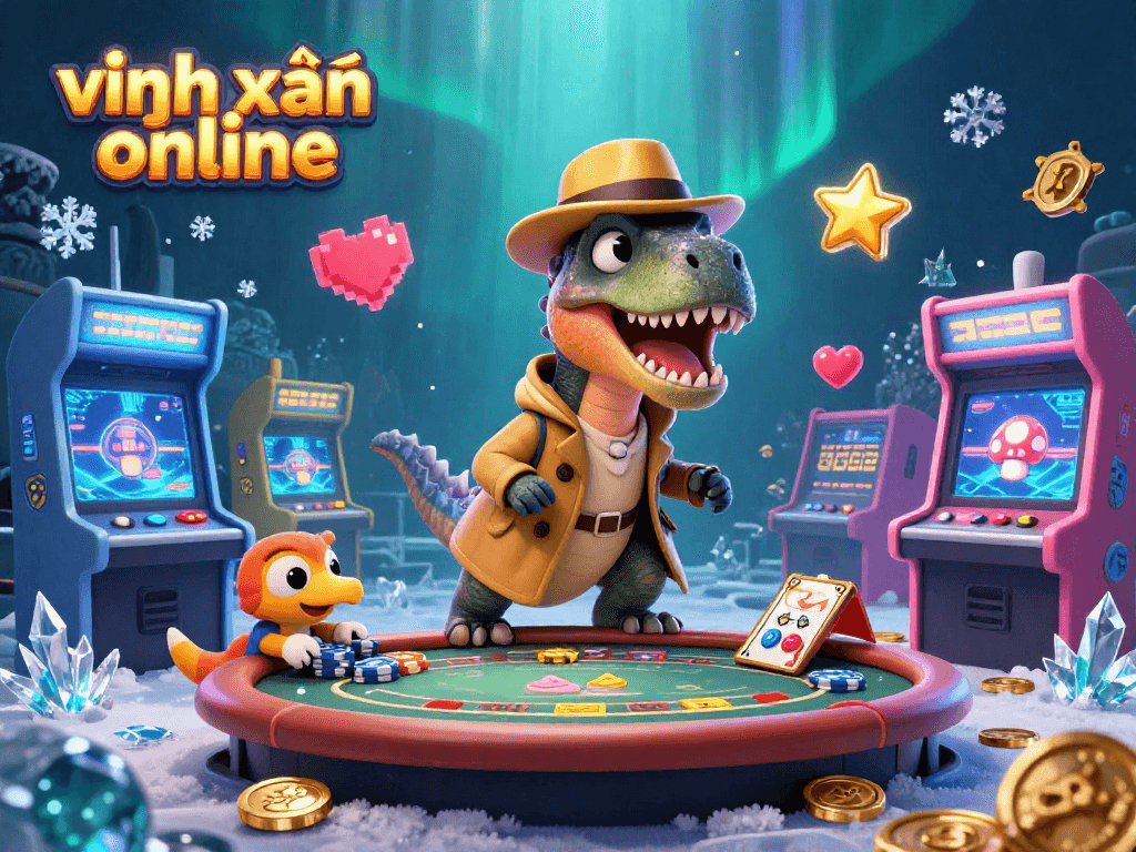Experience the thrill of vĩnh xuân online in this vibrant casino scene with colorful 3D elements.