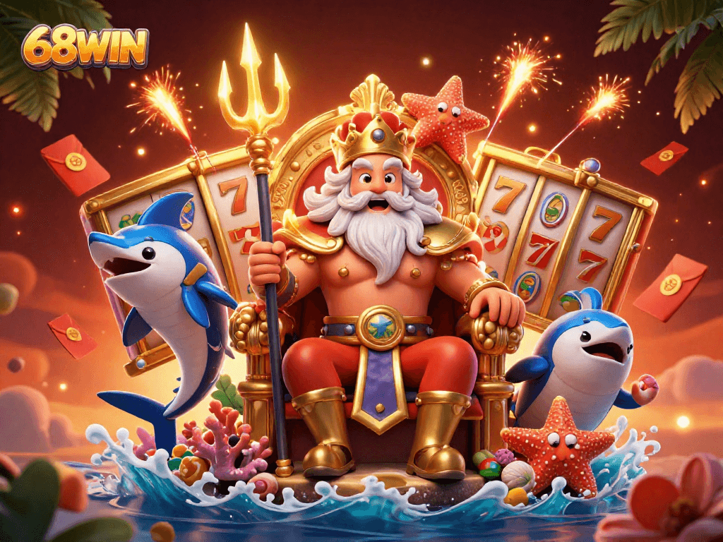 Experience excitement at 68WIN as Neptune reigns over dynamic slot reels and festive celebrations, captivating bettors.