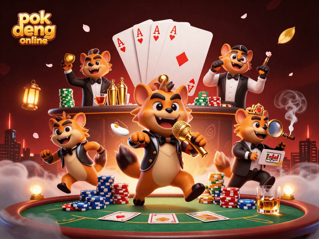 Experience thrilling action in pok deng online with engaging casino hyenas in a vibrant scene.