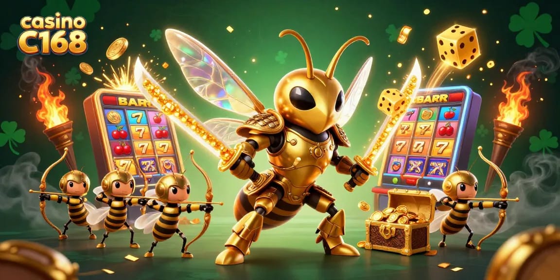 Engage in thrilling gaming experiences at casino C168 with vibrant slot machines and golden rewards.