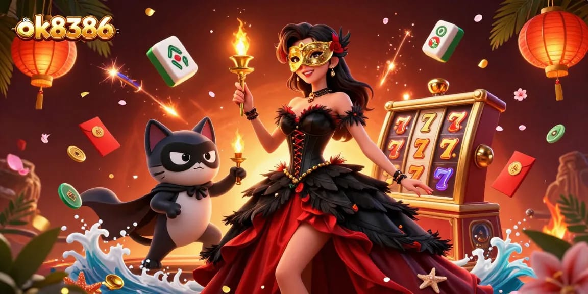 Engage in thrilling gameplay at ok8386 with dynamic slot reels and festive casino atmosphere.