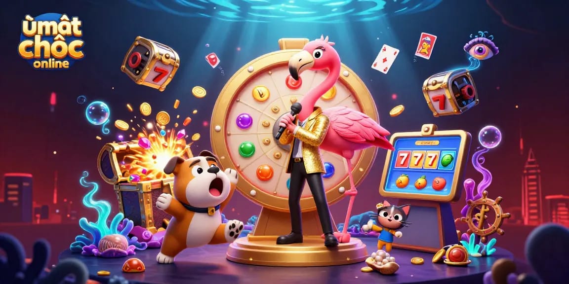 Experience exciting gaming with a 3D scene showcasing ù mạt chược online and vibrant casino elements.