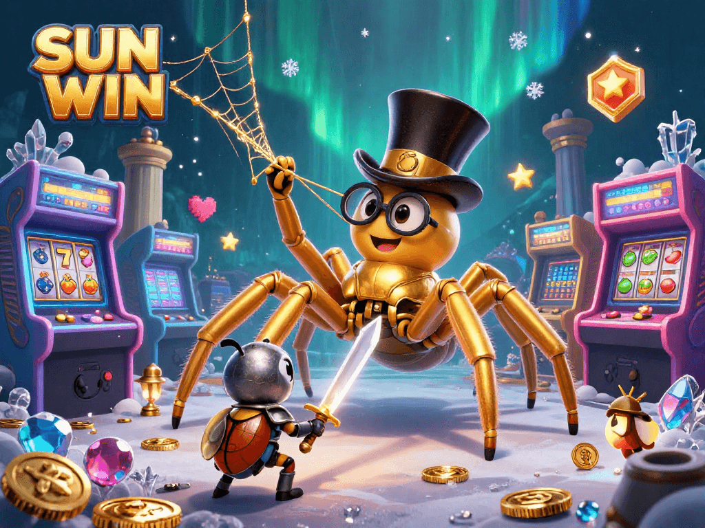 Engage with SUN WIN as the golden tarantula weaves its jackpot web amidst casino chaos.