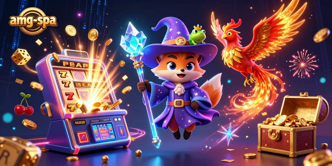 Experience thrilling action with amg-spa as a mystical fox and phoenix celebrate casino winnings.