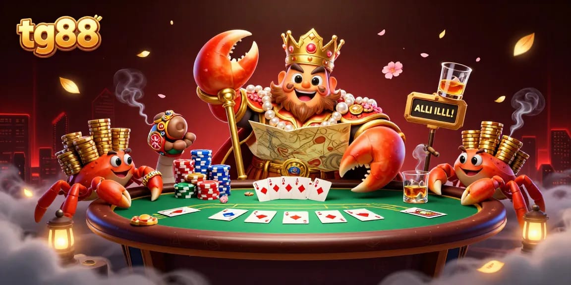 Engage in thrilling gameplay with tg88's vibrant casino scene featuring a royal crab emperor.