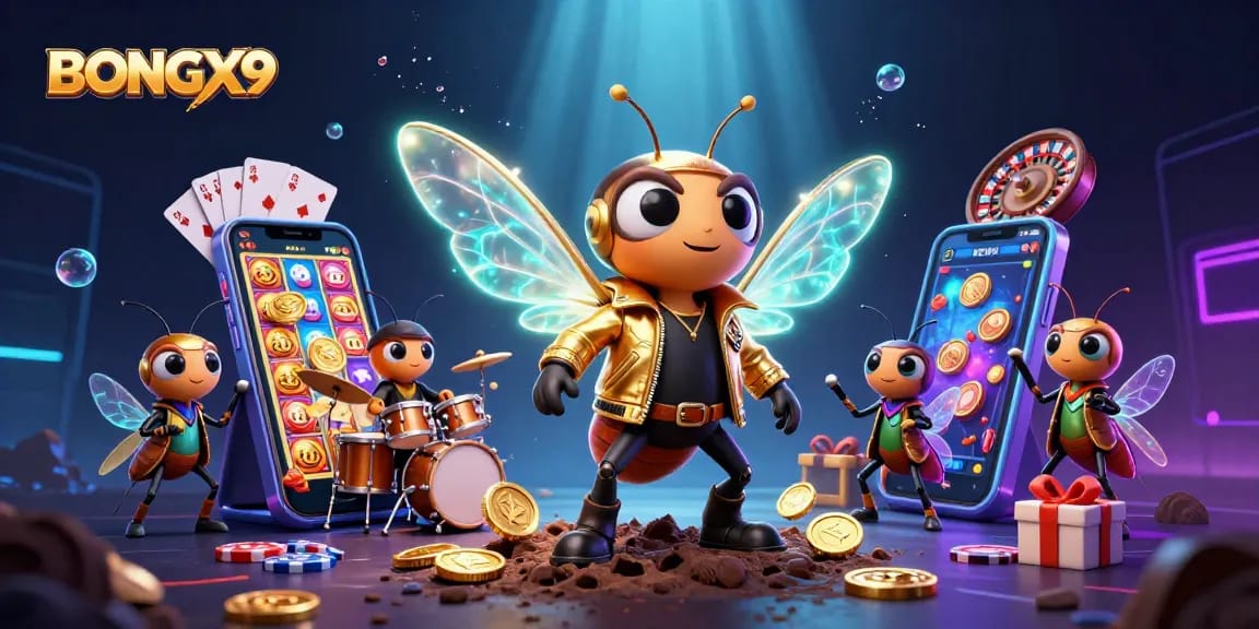 BONGX9 enhances gaming excitement with vibrant 3D rock star characters and casino elements in action.