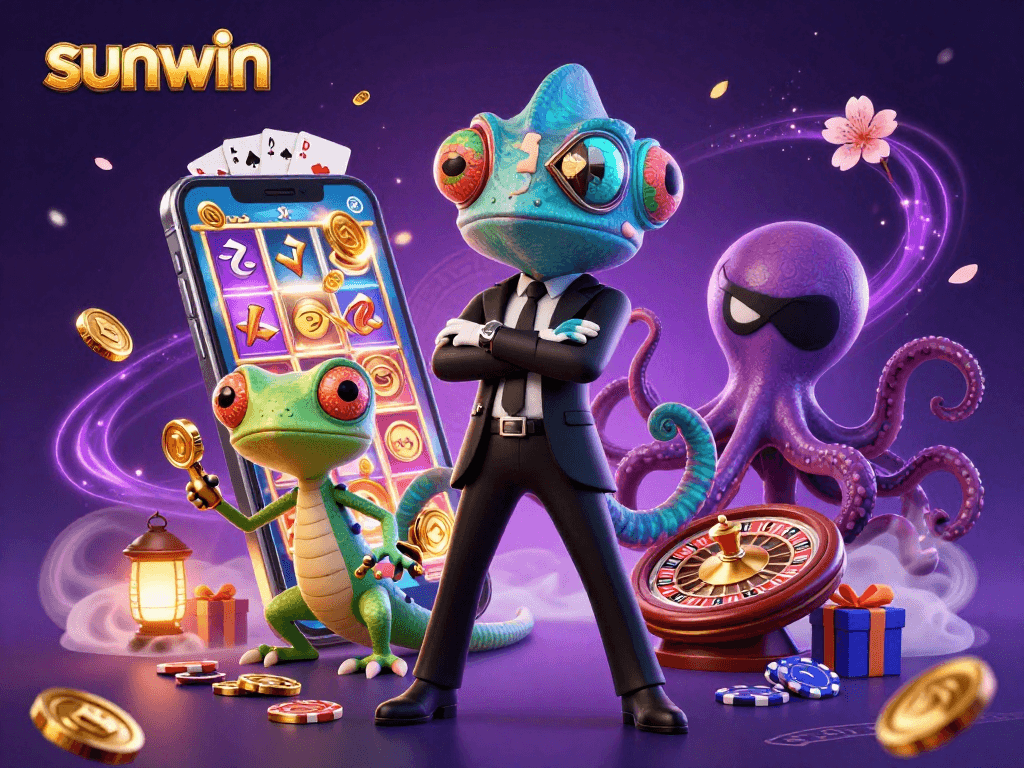 Experience thrilling gameplay at sunwin with a colorful slot game display and dynamic characters.