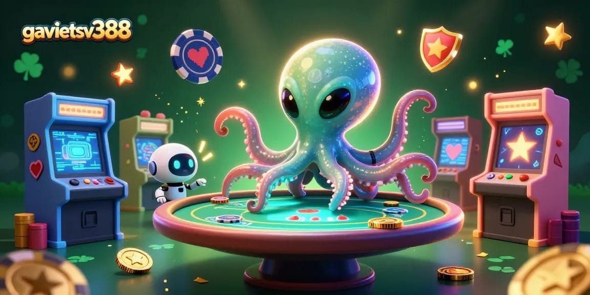 Experience the excitement of gambling at gavietsv388 in a vibrant casino scene with alien characters.
