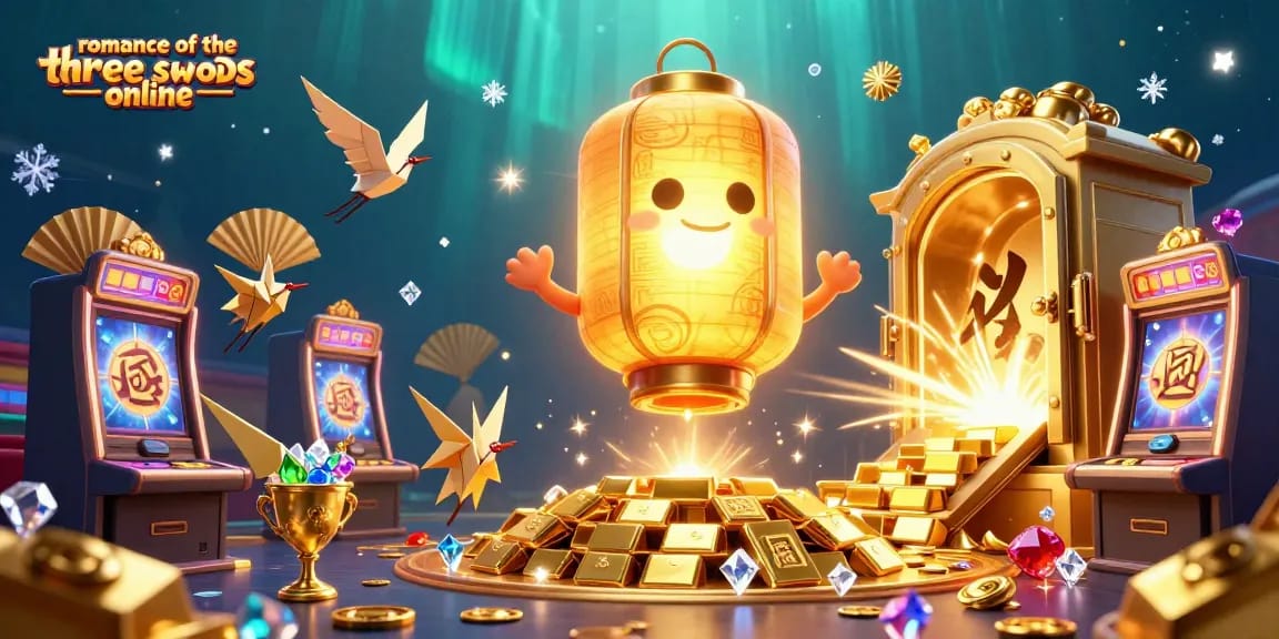 Spin the reels in the romance of the three kingdoms online casino, colorful symbols and treasure surround you.
