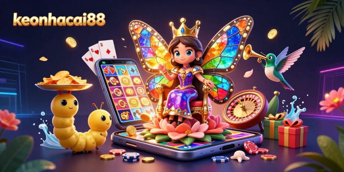 Experience the enchanting realm of keonhacai88 with captivating 3D casino elements and vibrant characters.