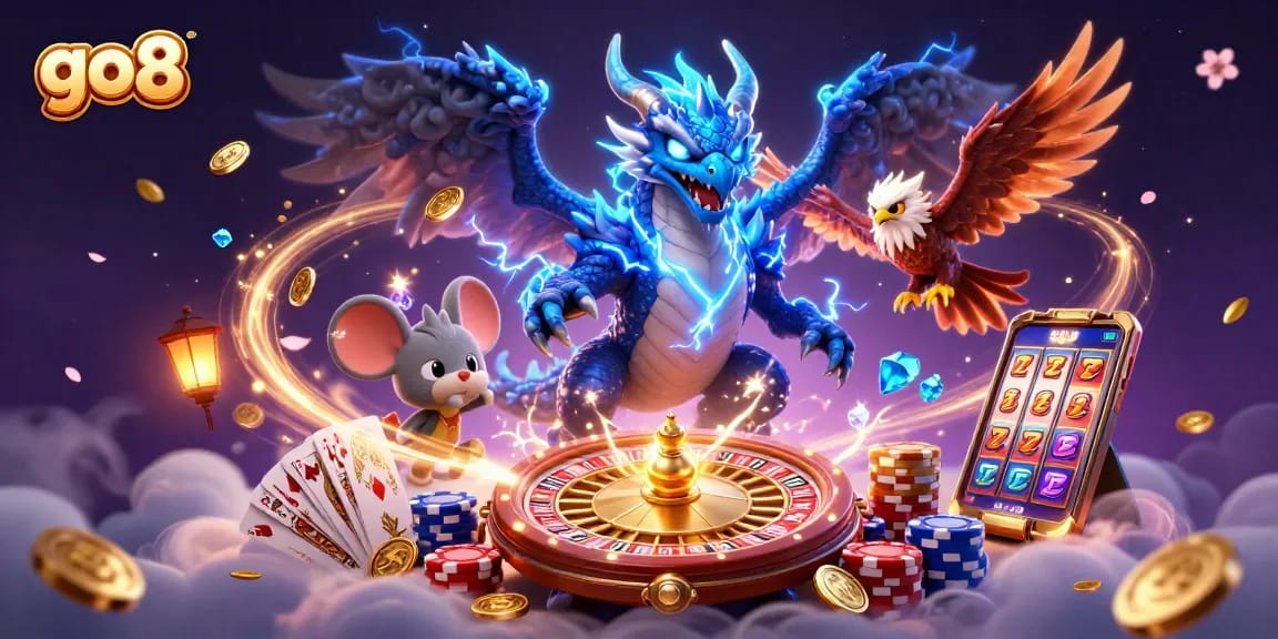 Experience thrilling gameplay at go8 with a powerful thunder dragon, exciting games, and dynamic casino elements.