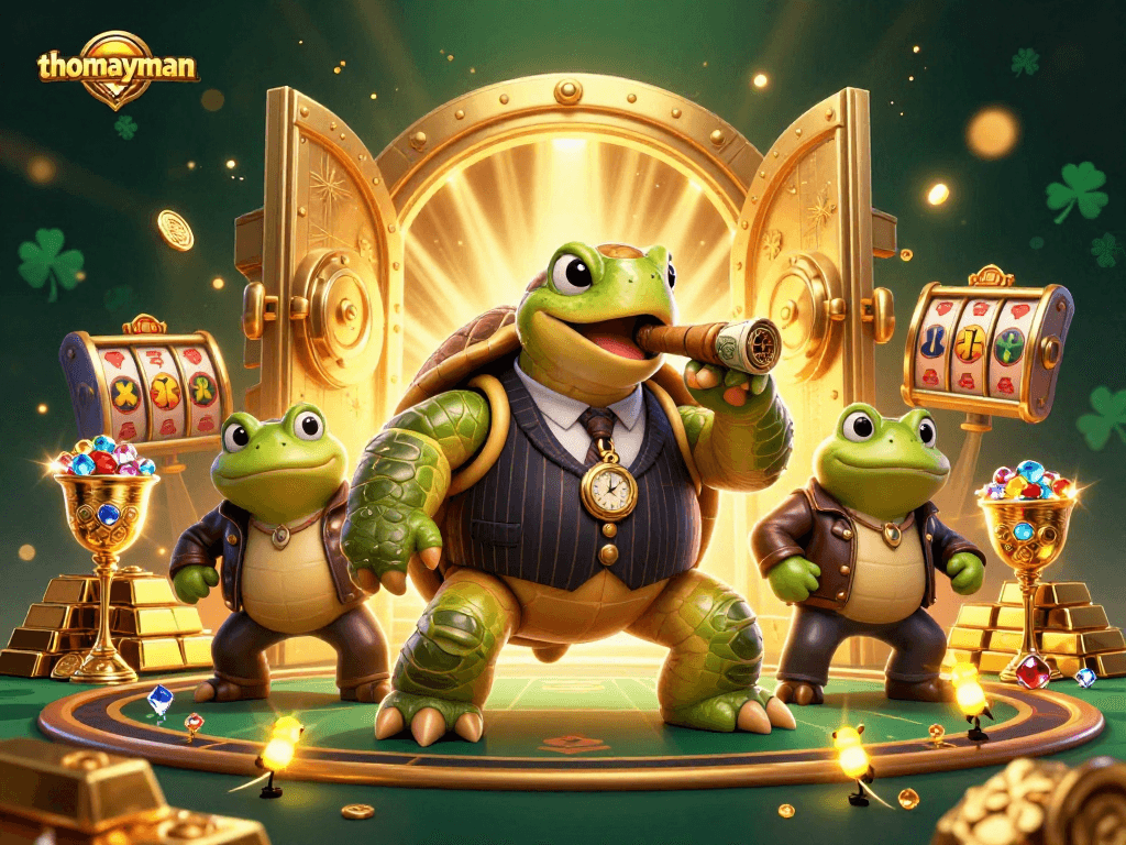 Engage with thomayman by spinning the reels and winning big in this vibrant casino illustration.
